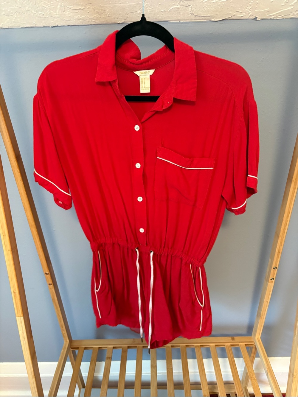 Forever 21 70s style Red Romper with White Trim